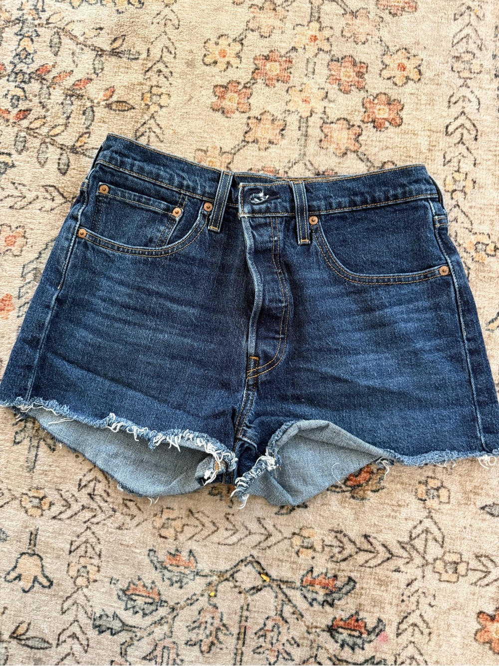 Classic High-Rise Dark Blue Denim Cutoff Shorts